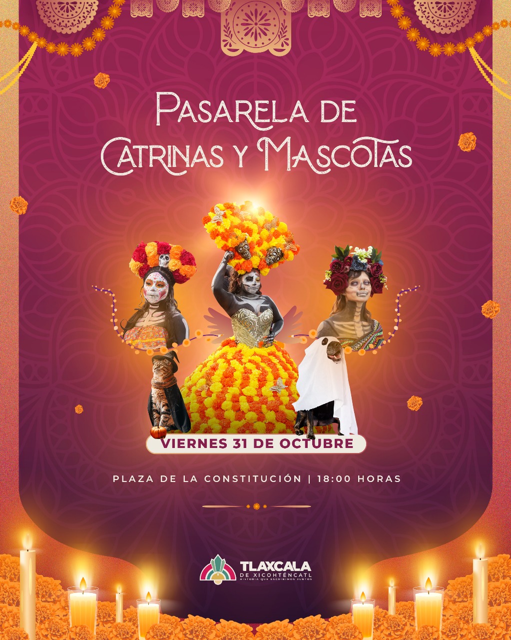 Invita el Ayuntamiento de Tlaxcala a participar este viernes en la Pasarela de Catrinas y Mascotas